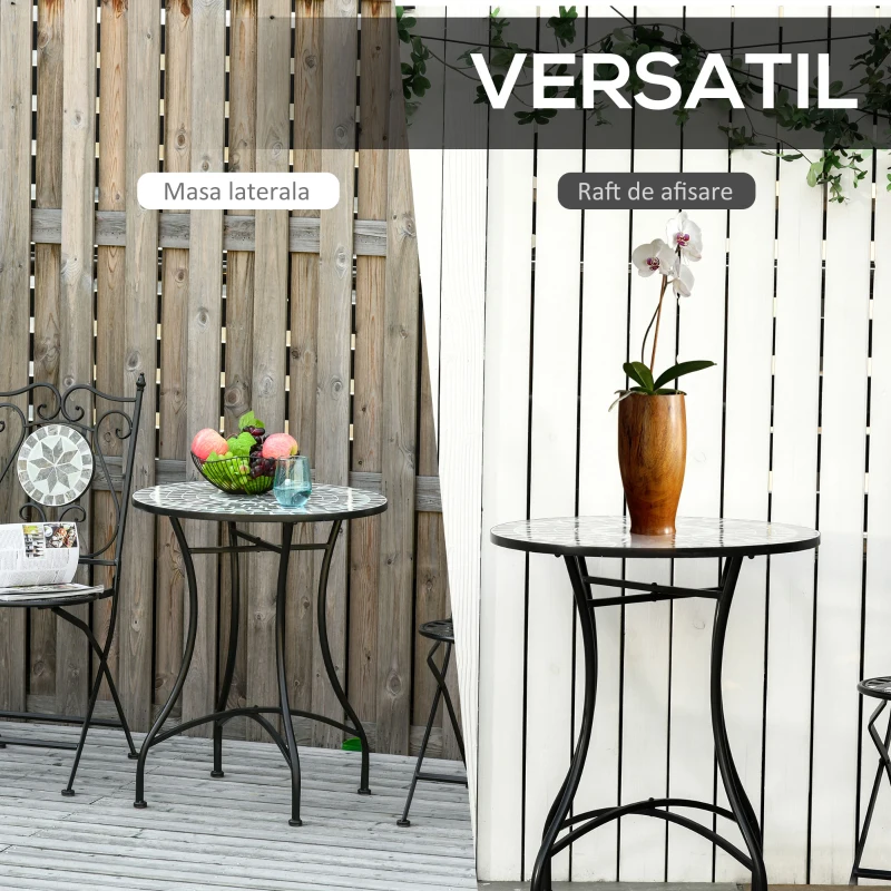 Outsunny Masuta de Gradina si Exterior din Metal si Ceramica Neagra