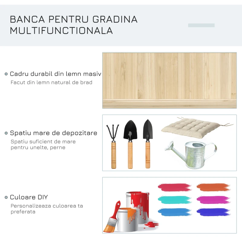 Outsunny Cufar container pentru Extern din Lemn de Brad Natural cu Spatar