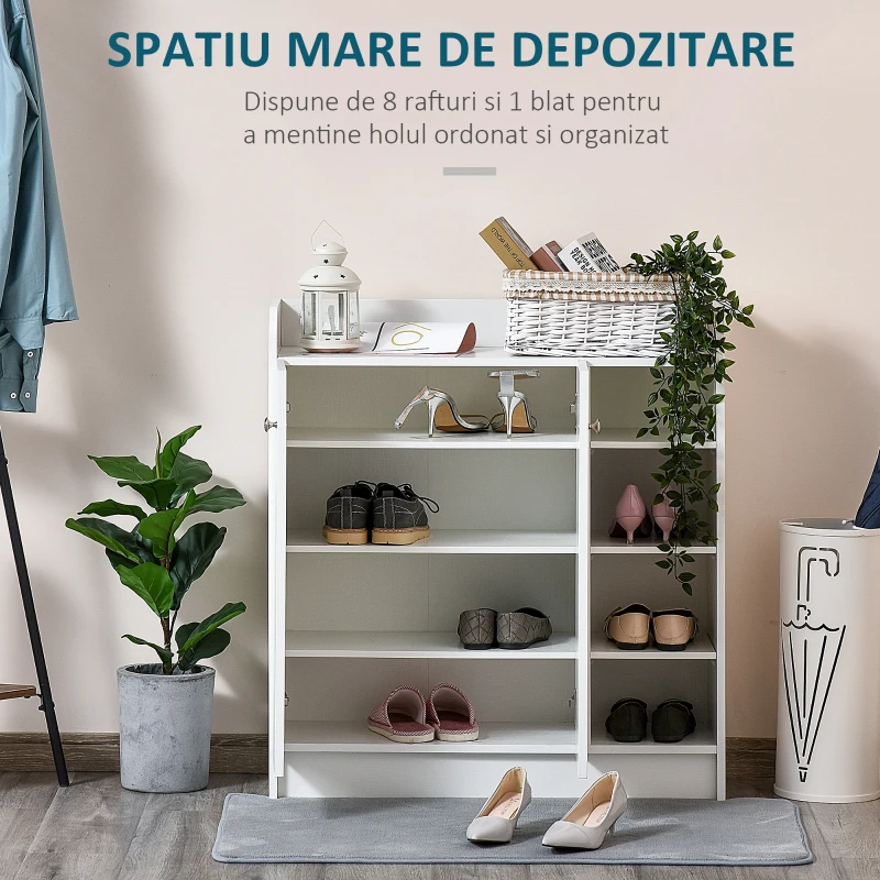 Homcom Suport Pantofi Lemn Alb – 83×30×90 cm cu Rafturi Deschise(m-4)