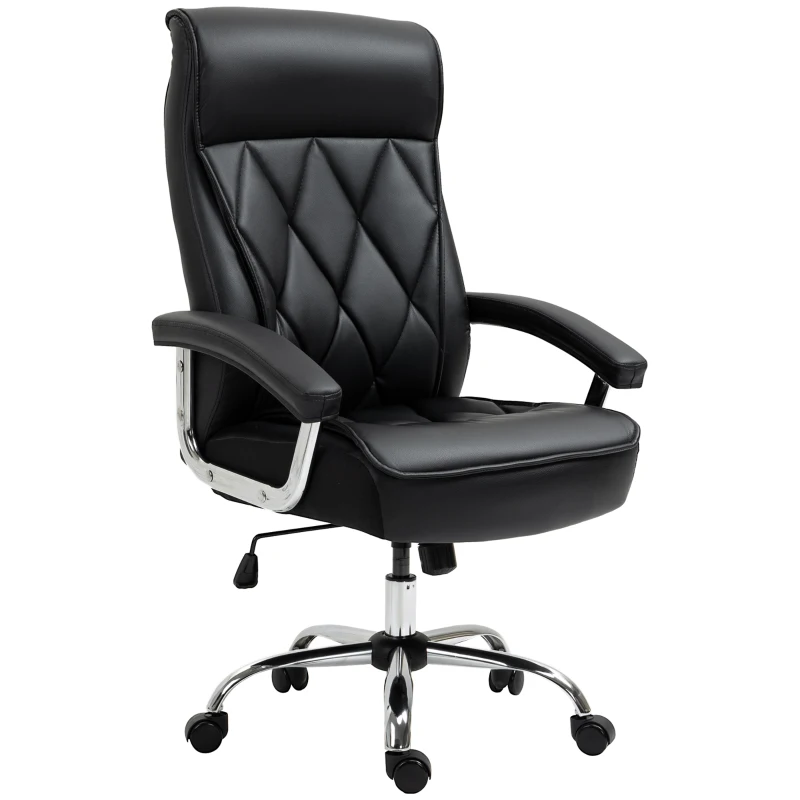 Vinsetto Chefsessel Bürostuhl Schreibtischstuhl Drehstuhl ergonomisch mit Wippenfunktion höhenverstellbar Rautenmuster modern elegant luxuriös PU-Kunstleder Metall Schaumstoff Schwarz 66x69x121 cm