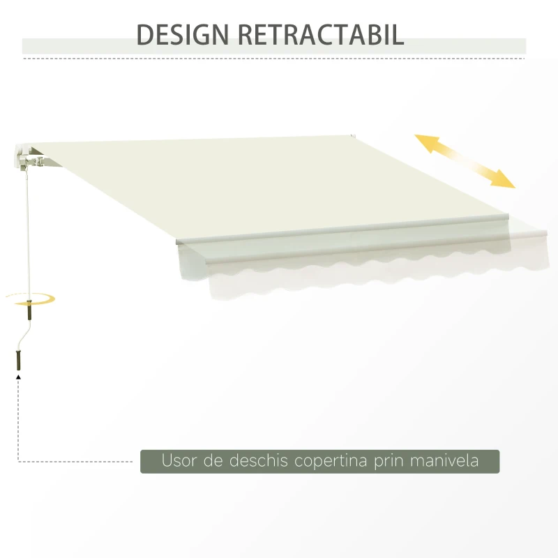 Outsunny Copertina pentru soare tip rulou cu manivela, din aluminiu si poliester, 295x245cm, alb