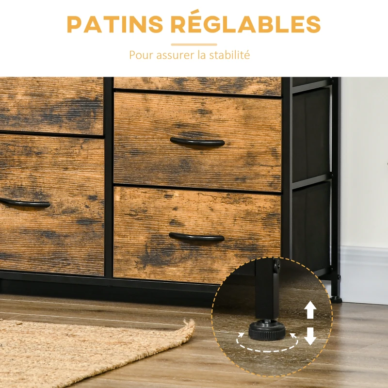 HOMCOM Commode meuble de rangement style industriel 5 tiroirs pliables en tissu - 83,5 x 29 x 87 cm