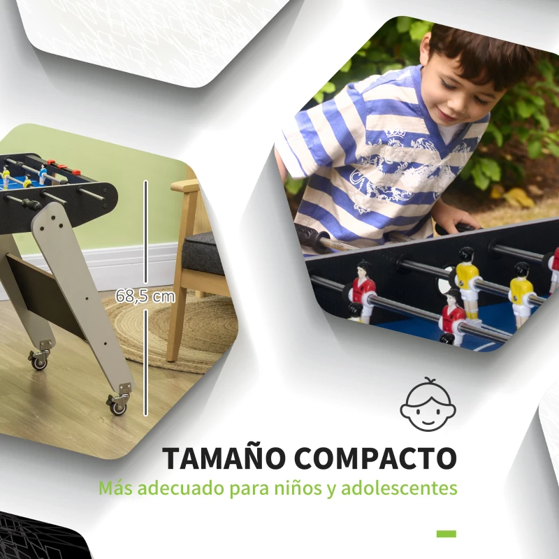 HOMCOM Futbolín con Soporte para Niños de +7 Años con Ruedas  con 2 Bolas 22 Jugadores 114,5x87x68,5 cm Negro