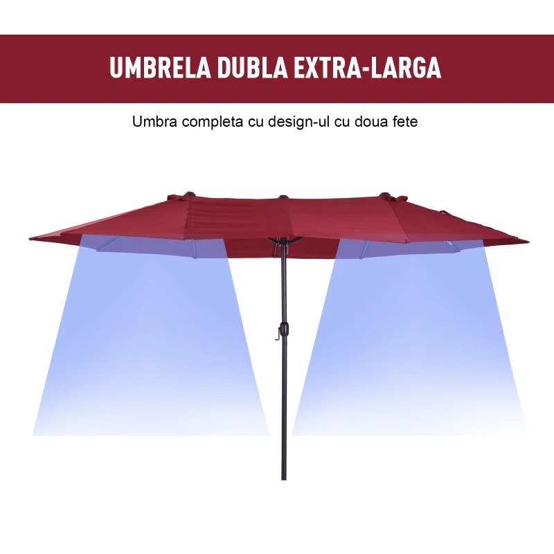 Outsunny Umbrela cu deschidere dubla de Gradina in otel si poliester, Ros