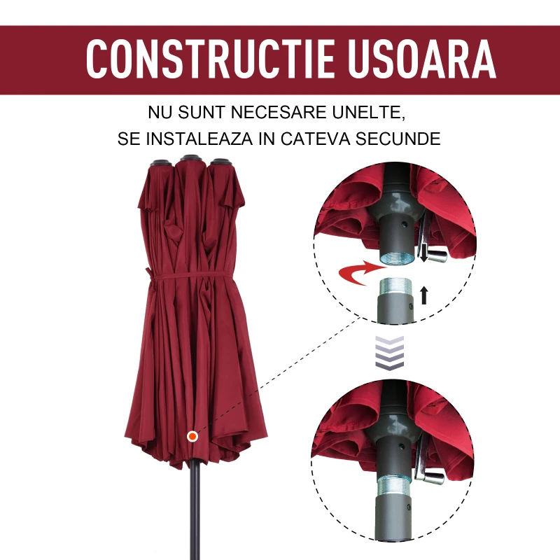 Outsunny Umbrela cu deschidere dubla de Gradina in otel si poliester, Ros