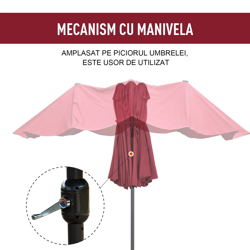 Outsunny Umbrela cu deschidere dubla de Gradina in otel si poliester, Ros