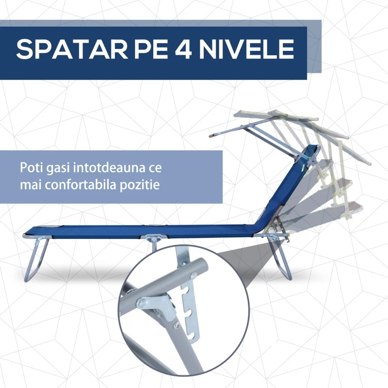 Outsunny Sezlong pliabil reglabil cu acoperire in tesatura Oxford Albastru