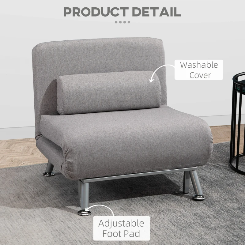 HOMCOM Linen Upholstered Elevated Single Sofa Bed Grey(m-7)