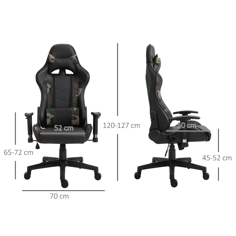 Vinsetto Reclining Gaming Chair, Ergonomic, w/Vibrating Lumbar Support, Headrest, High Back PU Leather , 360° Swivel, Black