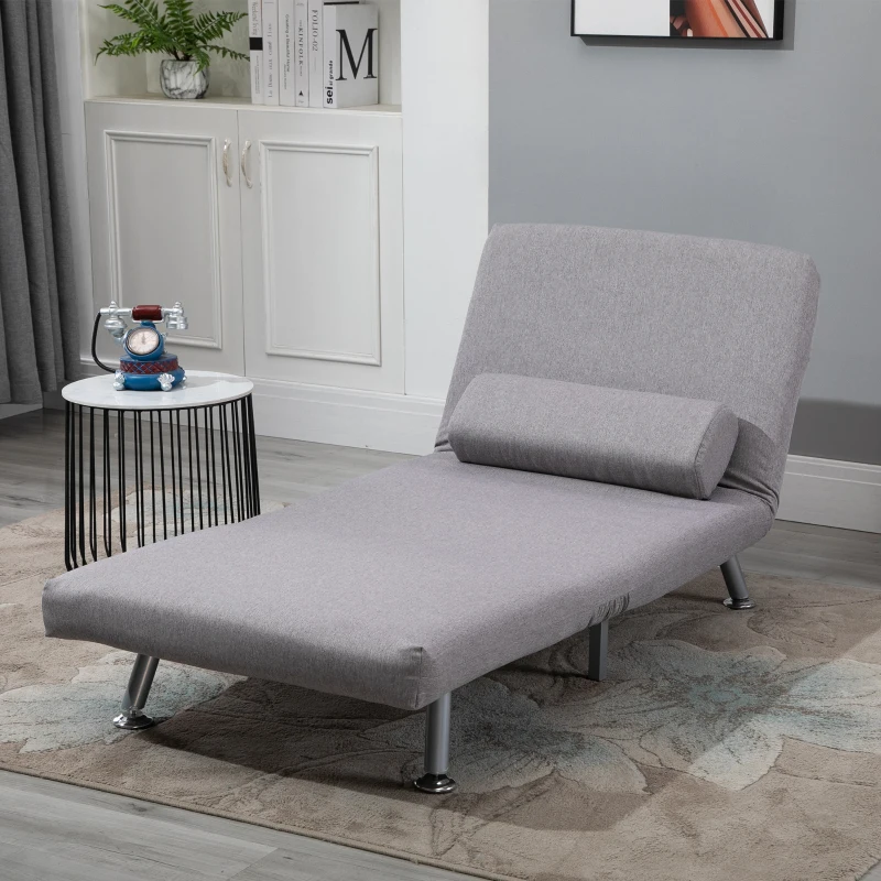 HOMCOM Linen Upholstered Elevated Single Sofa Bed Grey(m-12)