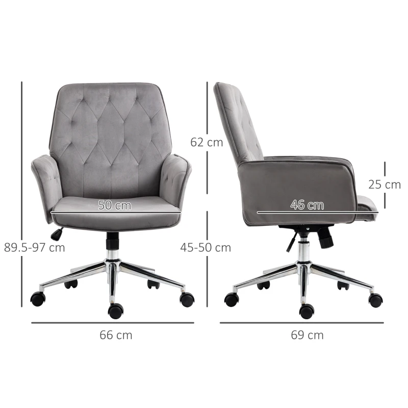 Vinsetto Linen Computer Chair with Armrest, Modern Swivel Chair with Adjustable Height, Dark Grey