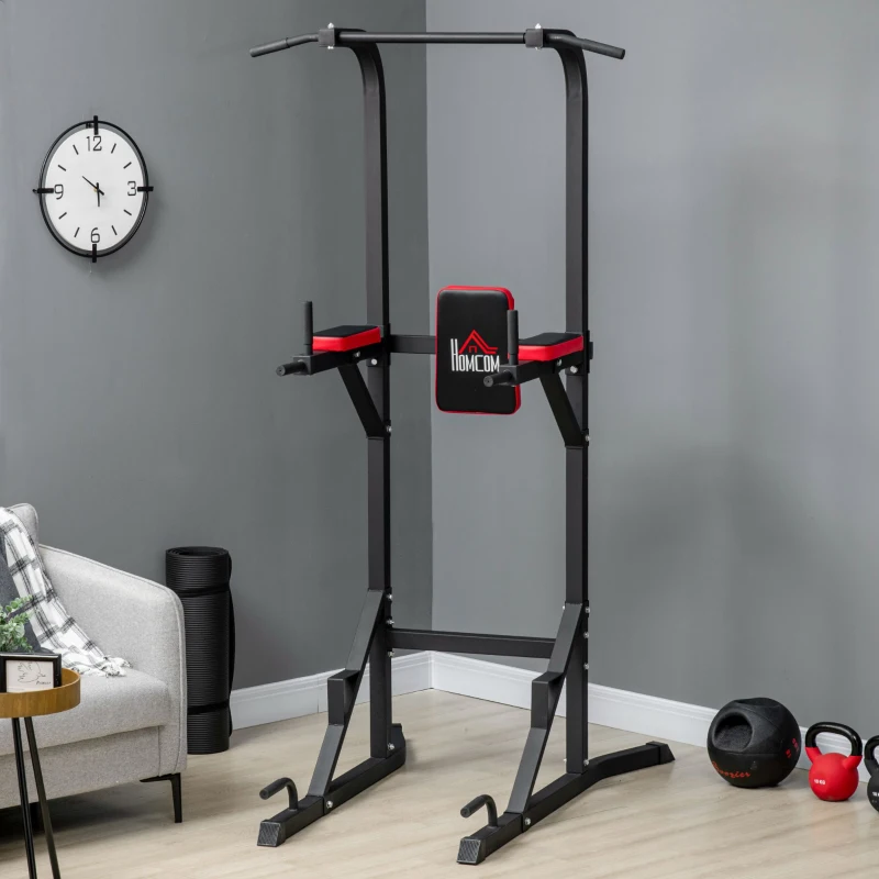 HOMCOM Freestanding Multifunctional Power Tower w/ Pull Up and Dip Station, Push Up Stand, for Home Gym - Black
