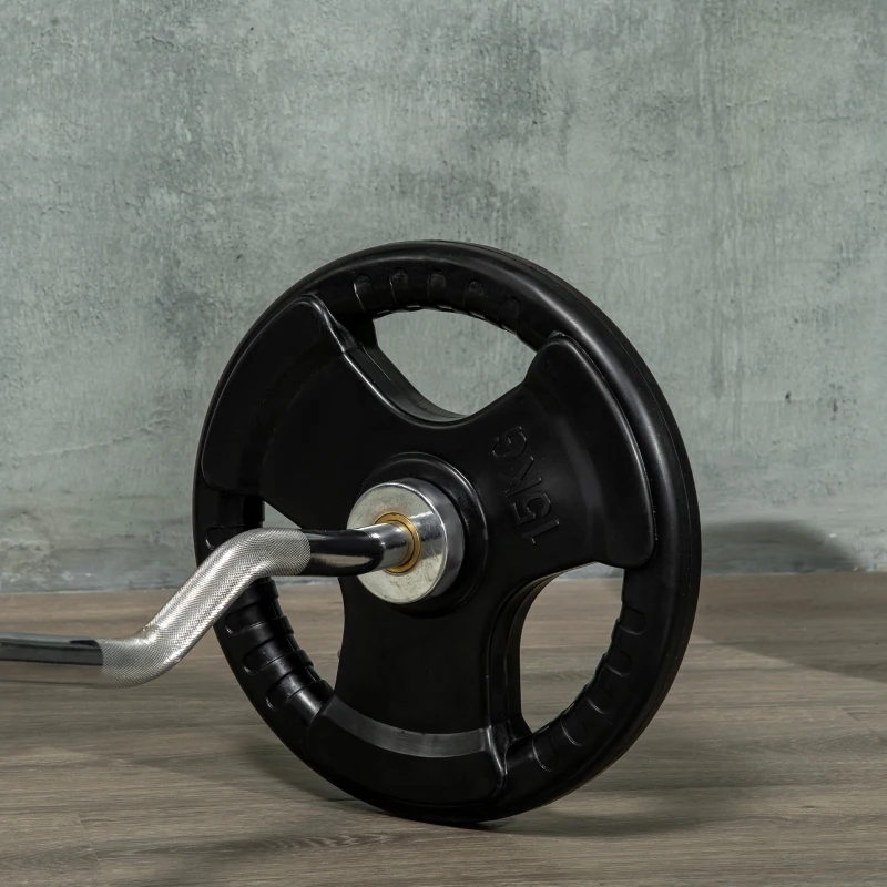 SPORTNOW Halterschijf, 2-delige Set, 15 kg per Schijf, Drie Handgrepen, Vloerbeschermende Rubberen Jas, Metaal