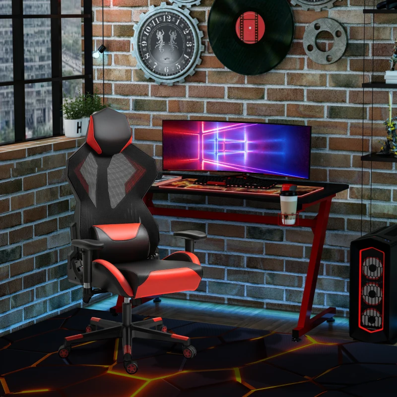 Vinsetto Gamingstuhl Bürostuhl Schreibtischstuhl Ergonomisches Design Rennstil modern höhenverstellbar Schaumstoff Nylon Kunstleder Schwarz+Rot 72x77x 130-140 cm