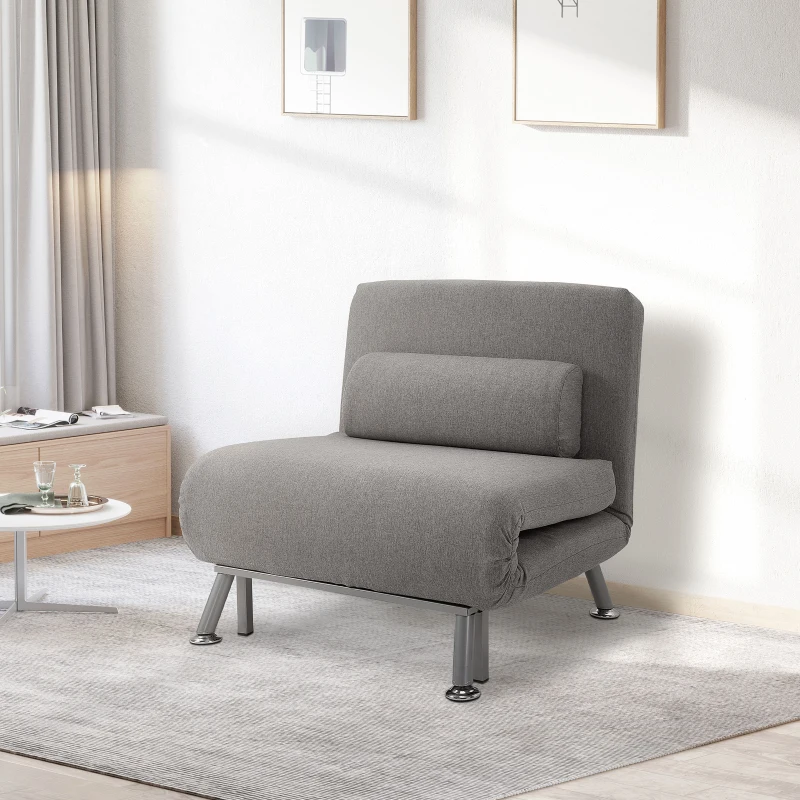 HOMCOM Linen Upholstered Elevated Single Sofa Bed Grey(m-14)