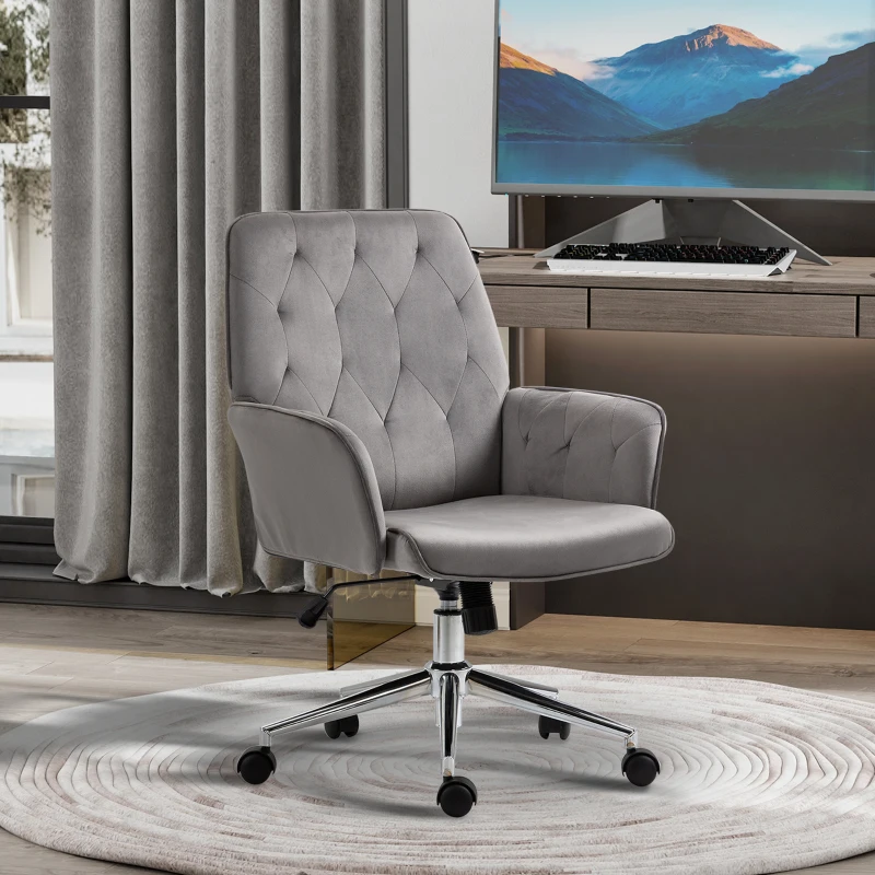 Vinsetto Linen Computer Chair with Armrest, Modern Swivel Chair with Adjustable Height, Dark Grey