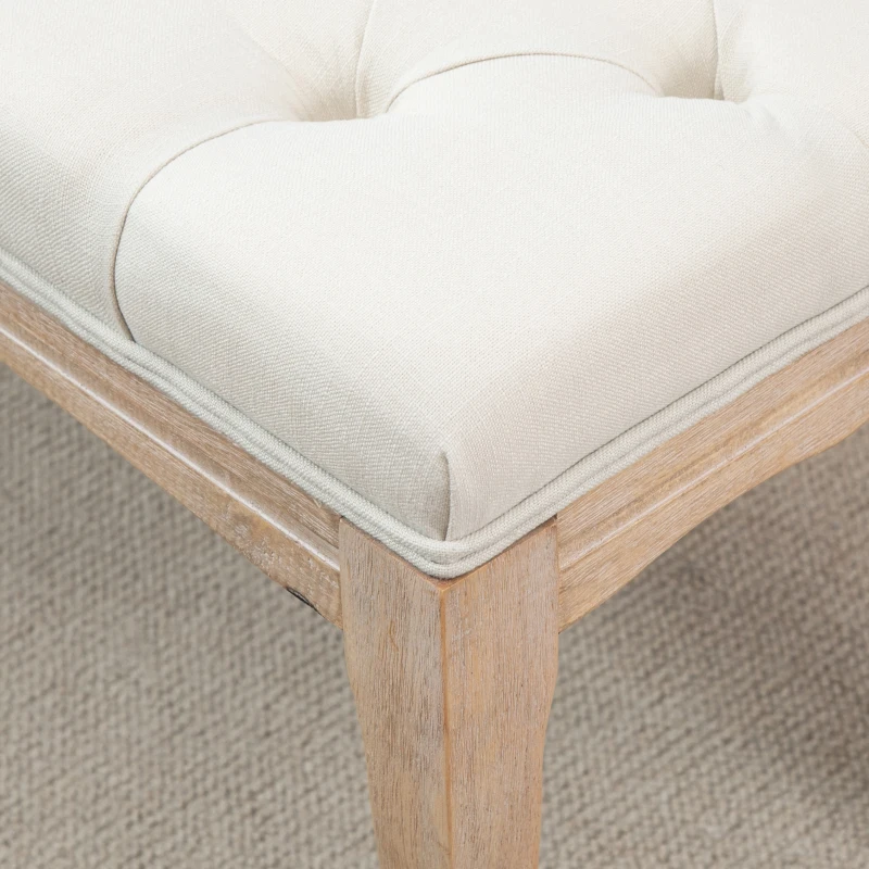 HOMCOM 110cm Upholstered Bench, Linen Fabric Ottoman Stool with Button Tufted Seat, and Rubber Wood Legs for Living Room, Bedroom, or Hallway, Beige