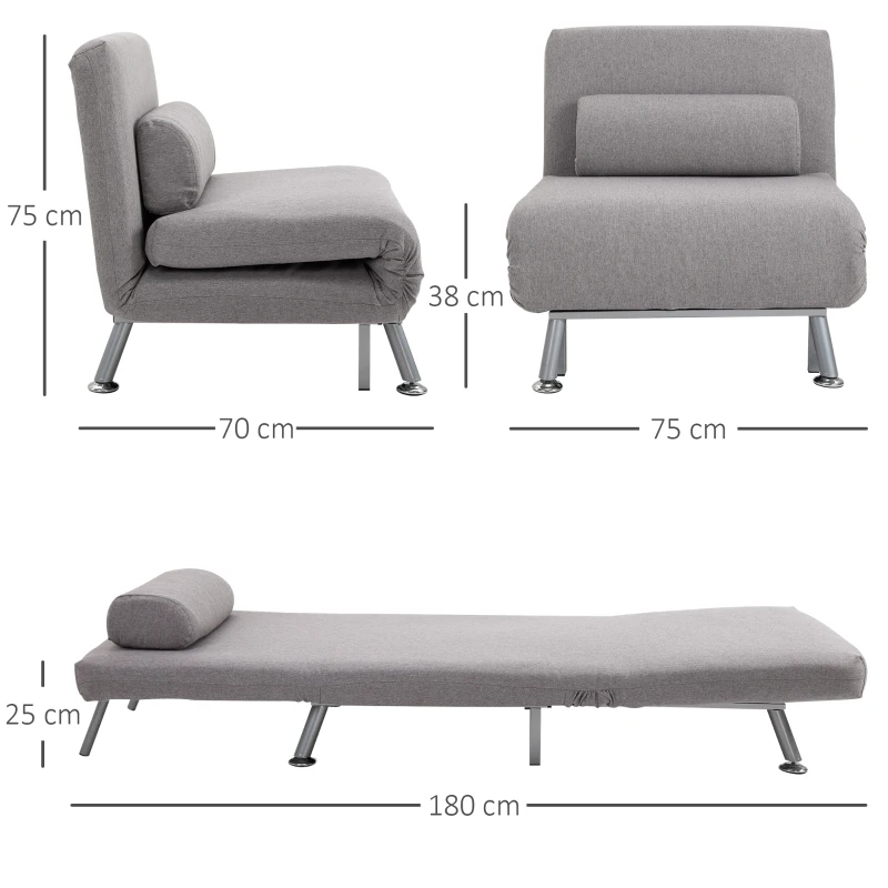 HOMCOM Linen Upholstered Elevated Single Sofa Bed Grey(m-3)