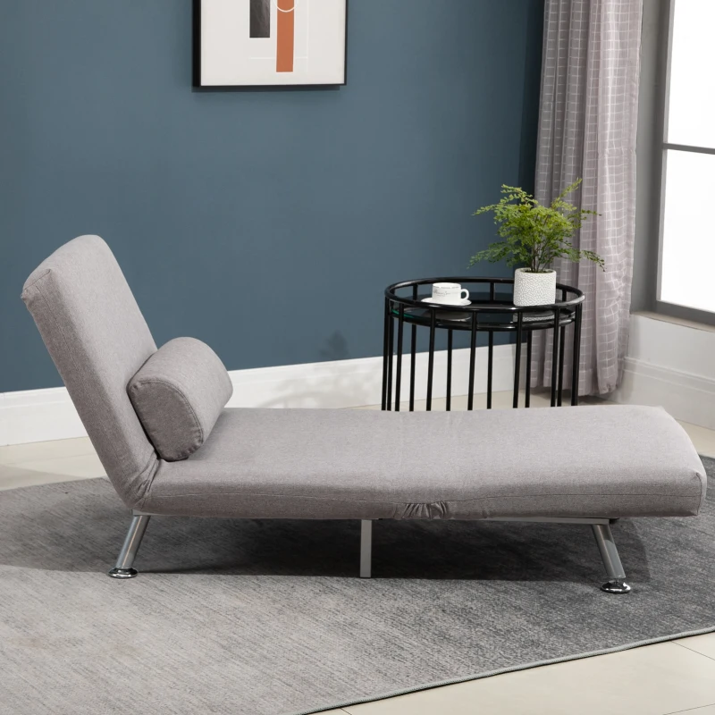 HOMCOM Linen Upholstered Elevated Single Sofa Bed Grey(m-13)
