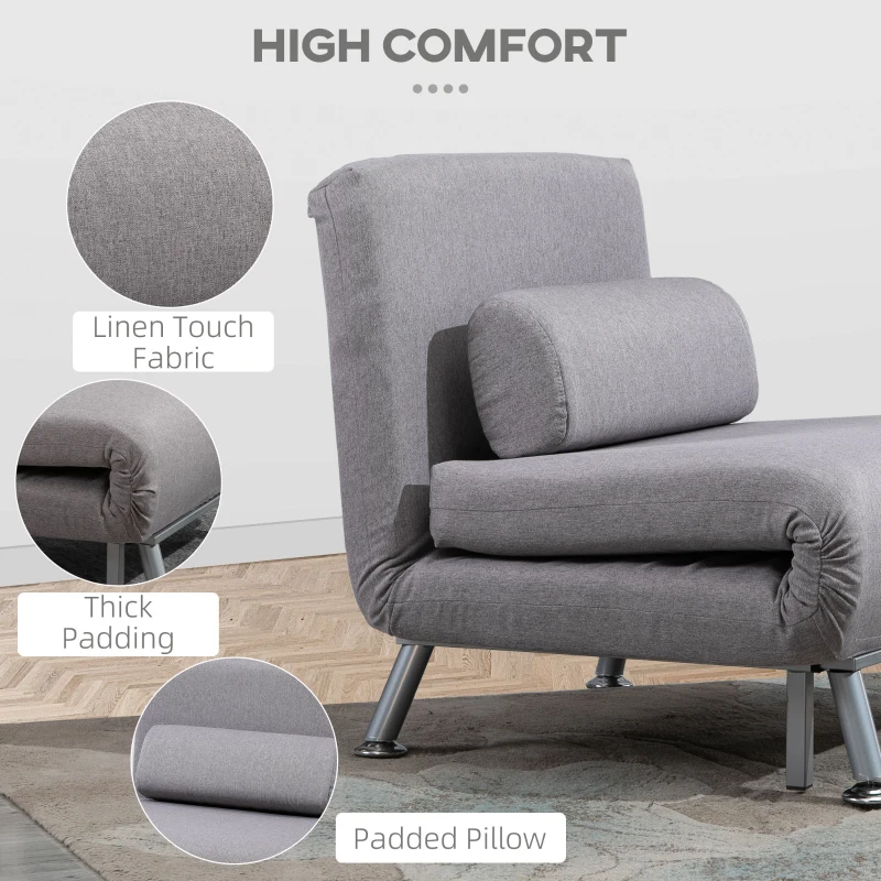 HOMCOM Linen Upholstered Elevated Single Sofa Bed Grey(m-5)