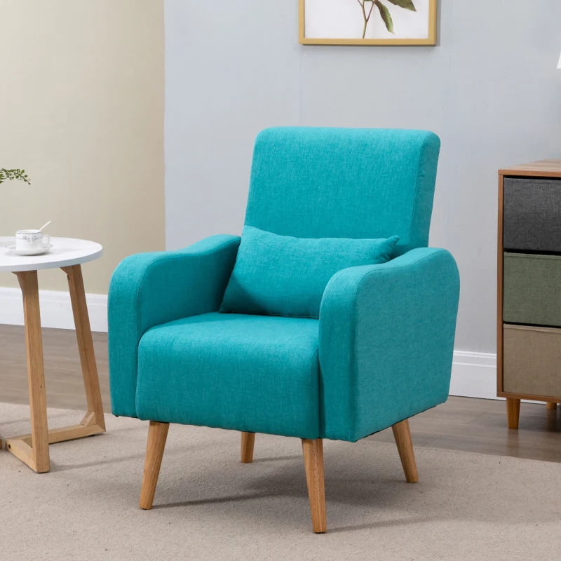HOMCOM Accent Chair, Linen-Touch Armchair, Upholstered Leisure Lounge Sofa for Living Room, Club Chair with Wooden Frame, Teal
