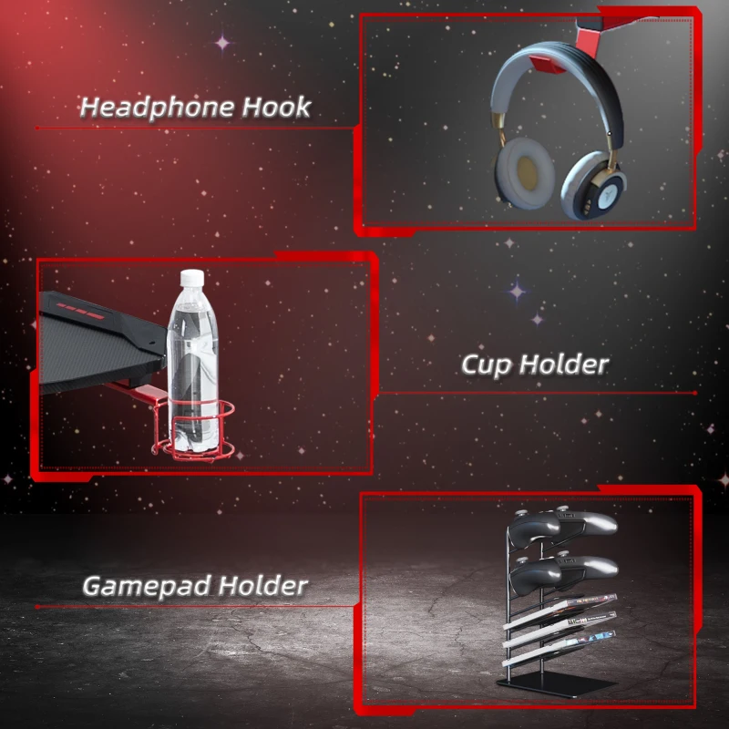 HOMCOM Gaming Computer Table, 122cm Width w/Cup Holder, Headphone Hook, Gamepad Holder, Cable Management Red Black
