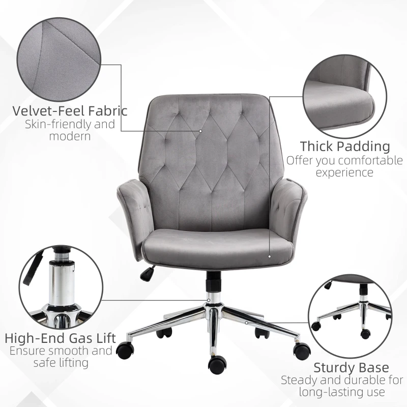 Vinsetto Linen Computer Chair with Armrest, Modern Swivel Chair with Adjustable Height, Dark Grey