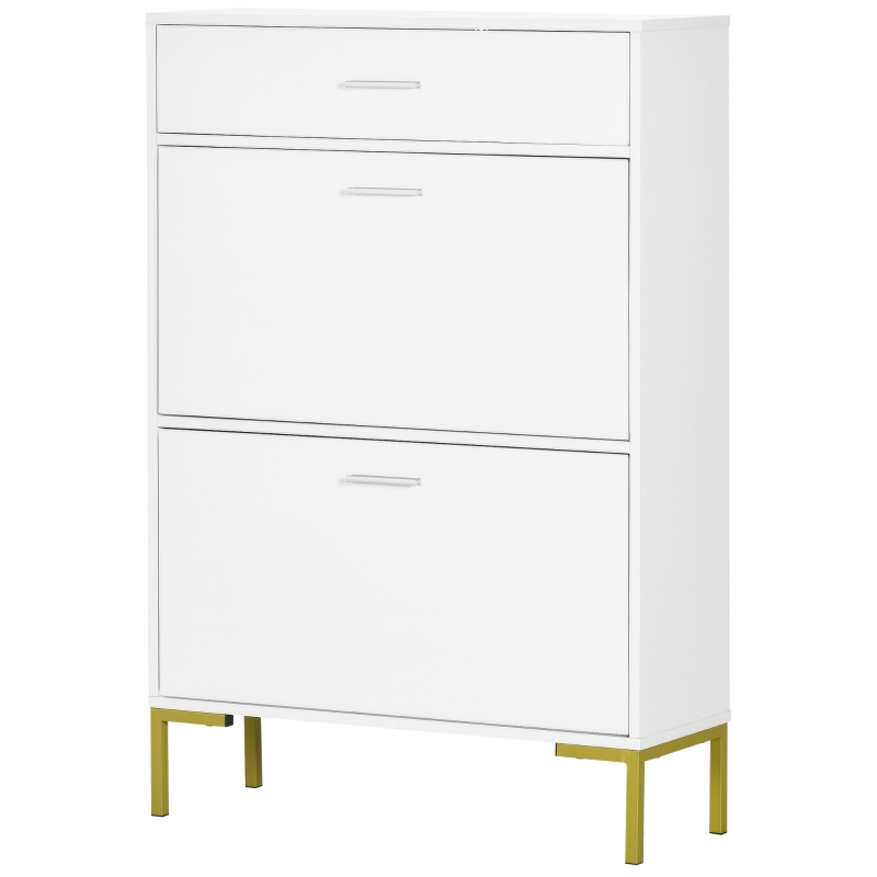 HOMCOM Three Drawer Slim Shoe Storage Cabinet, 12 Shoe Pairs - White