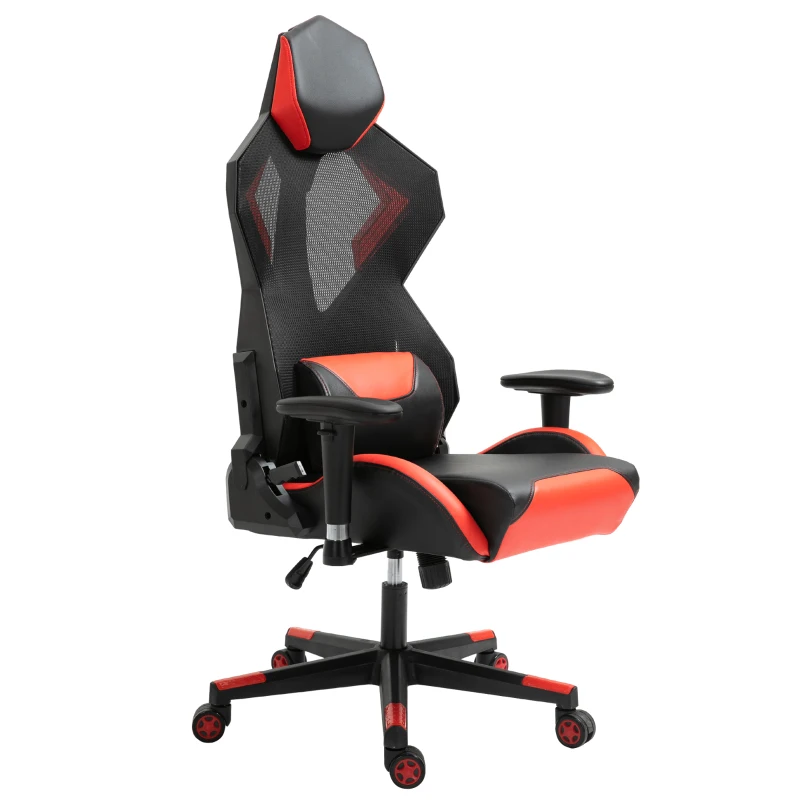 Vinsetto Gamingstuhl Bürostuhl Schreibtischstuhl Ergonomisches Design Rennstil modern höhenverstellbar Schaumstoff Nylon Kunstleder Schwarz+Rot 72x77x 130-140 cm