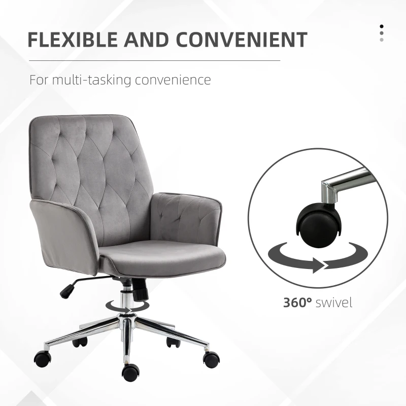 Vinsetto Linen Computer Chair with Armrest, Modern Swivel Chair with Adjustable Height, Dark Grey
