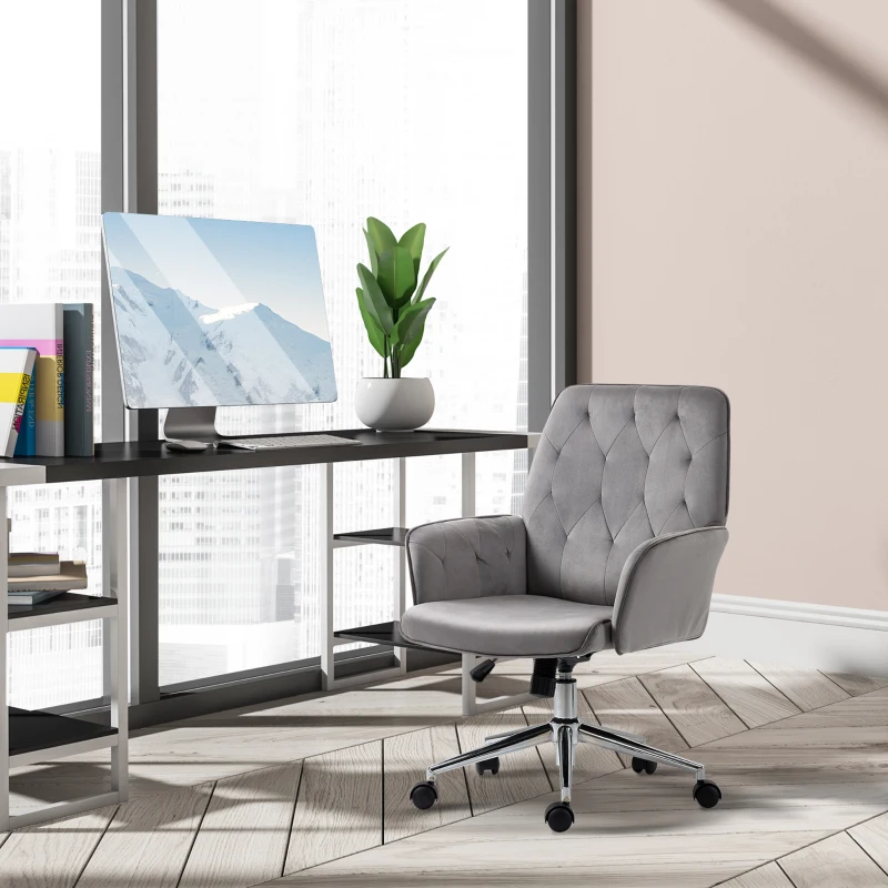 Vinsetto Linen Computer Chair with Armrest, Modern Swivel Chair with Adjustable Height, Dark Grey