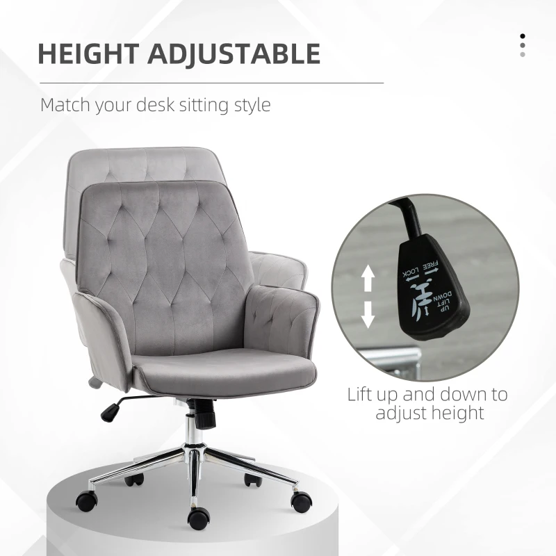 Vinsetto Linen Computer Chair with Armrest, Modern Swivel Chair with Adjustable Height, Dark Grey