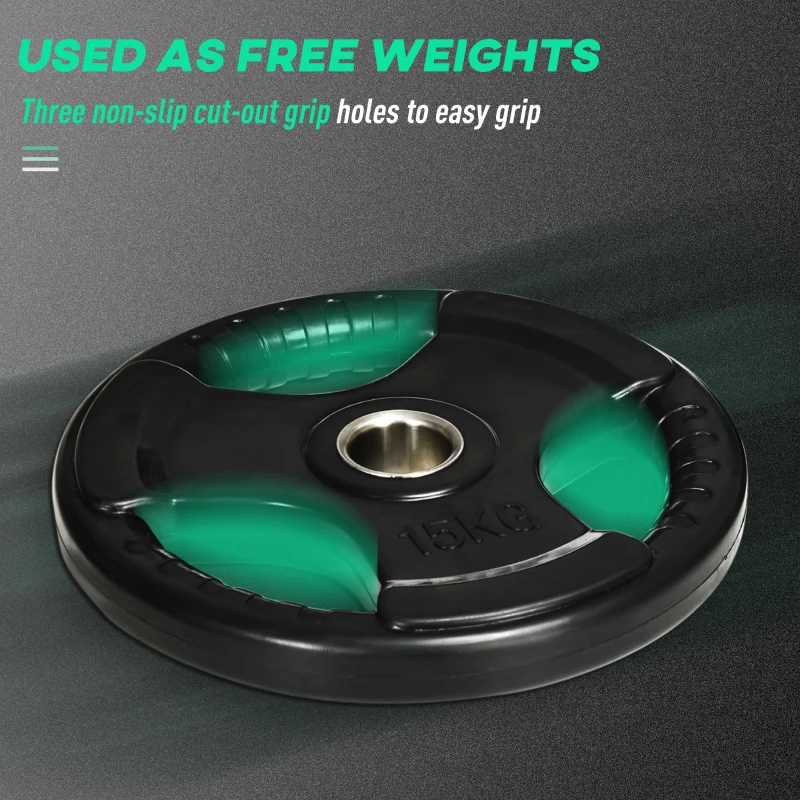 SPORTNOW Halterschijf, 2-delige Set, 15 kg per Schijf, Drie Handgrepen, Vloerbeschermende Rubberen Jas, Metaal
