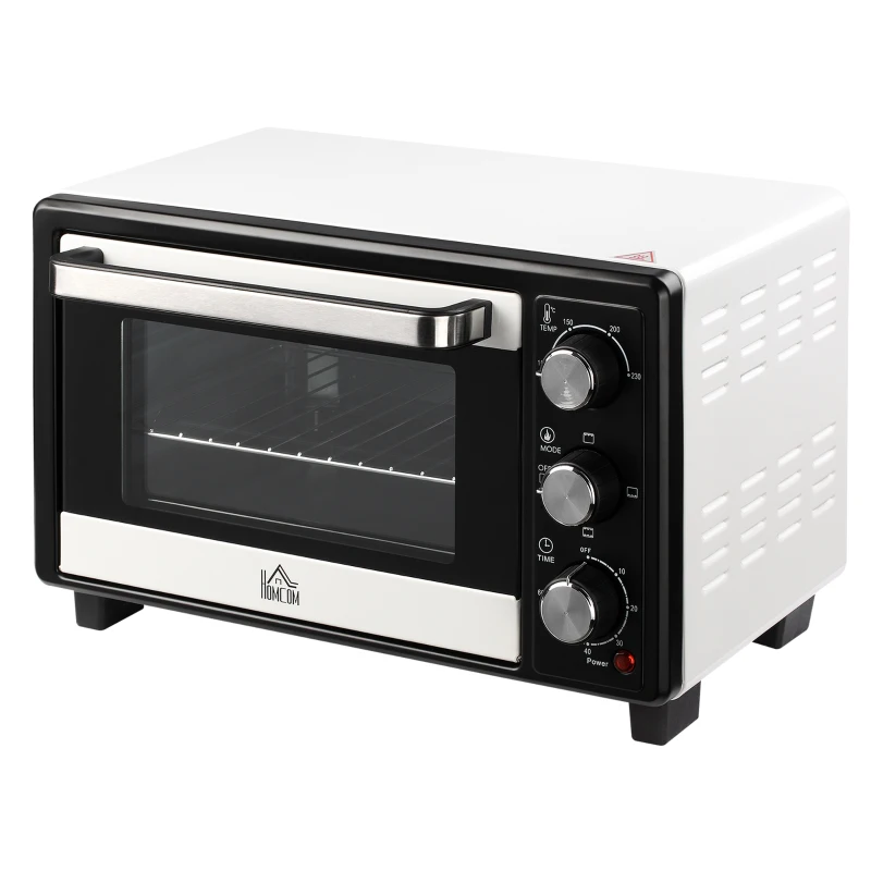 HOMCOM Mini Forno 16L 1400W com 3 Modos de Aquecimento Temperatura até 230°C Temporizador 60 Minutos Bandeja para Assar e Grade 44x32x28,1cm Branco e Preto