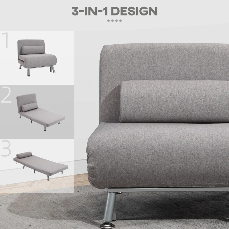 HOMCOM Linen Upholstered Elevated Single Sofa Bed Grey(m-6)