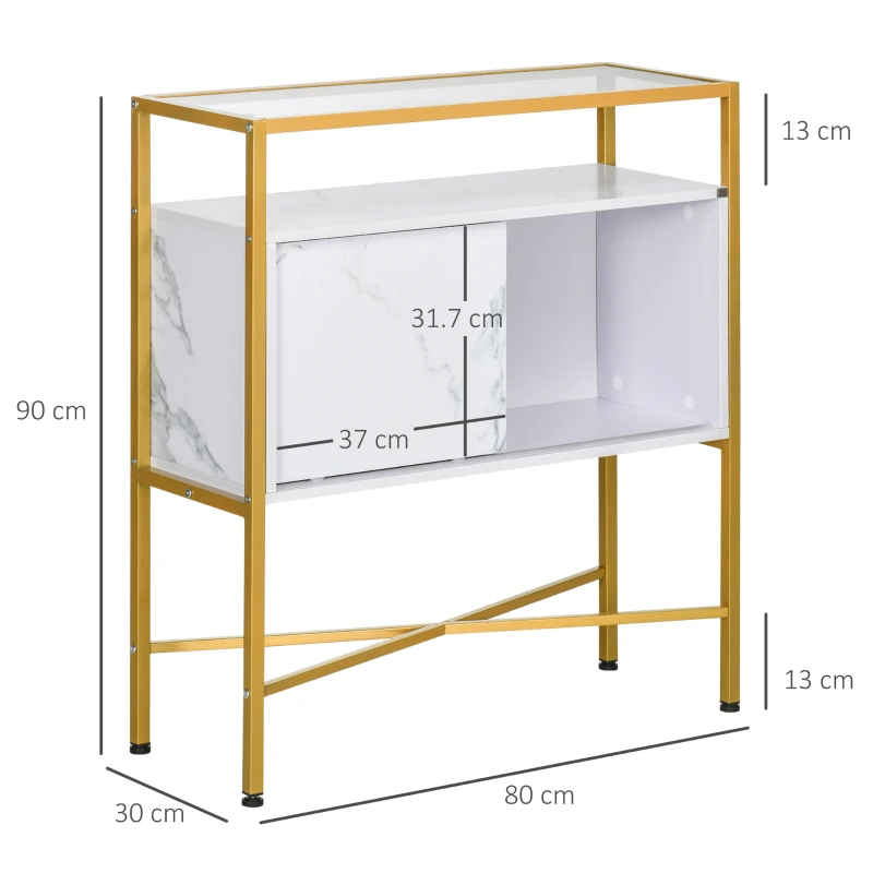 HOMCOM Golden Storage Cabinet, Sideboard Floor Accent Cabinet w/ Cabinet, Tempered Glass Top, & Compartiment de depozitare pentru camera de zi, sufragerie, camera de studiu, dormitor, intrare, aurit