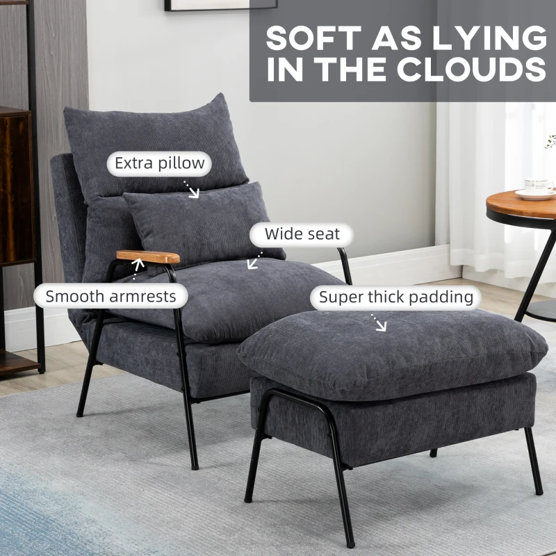 Homcom Fotoliu Reclinabil cu Ottoman – Perna & Spatar Reglabil
