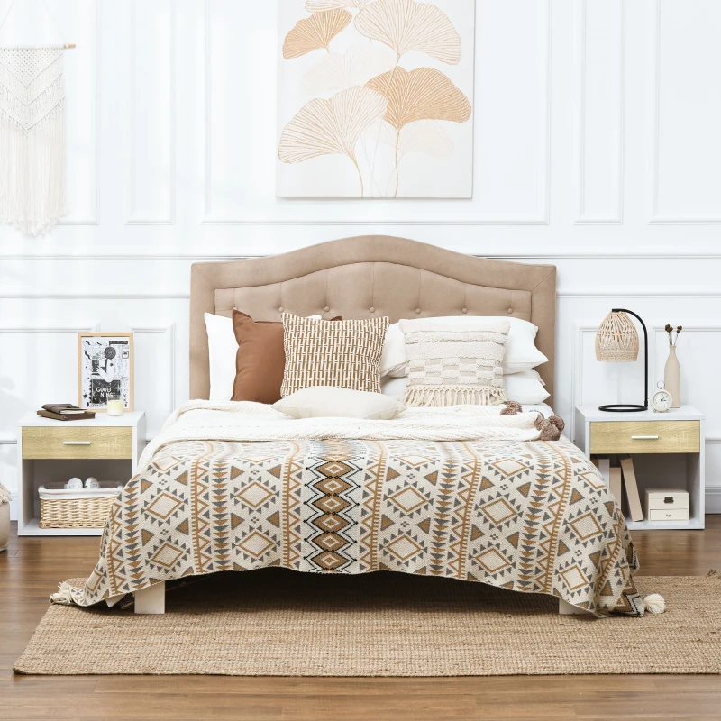 HOMCOM Set de 2 noptiere moderne, cu sertar si raft, masa laterala pentru camera de zi, dormitor, alb