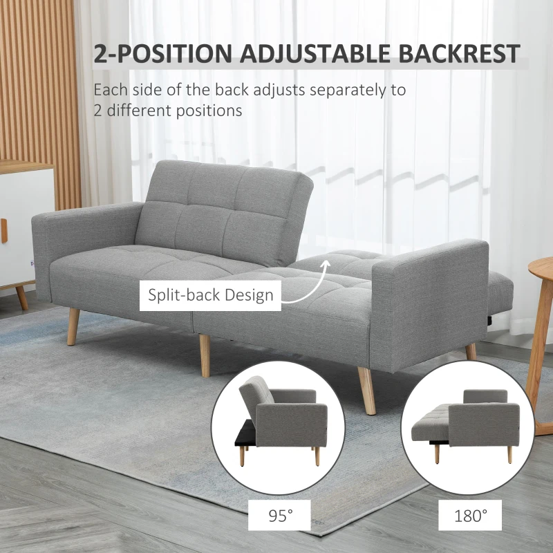 Homcom Canapea Extensibila Moderna – 2 Locuri, Gri cu Picioare Lemn