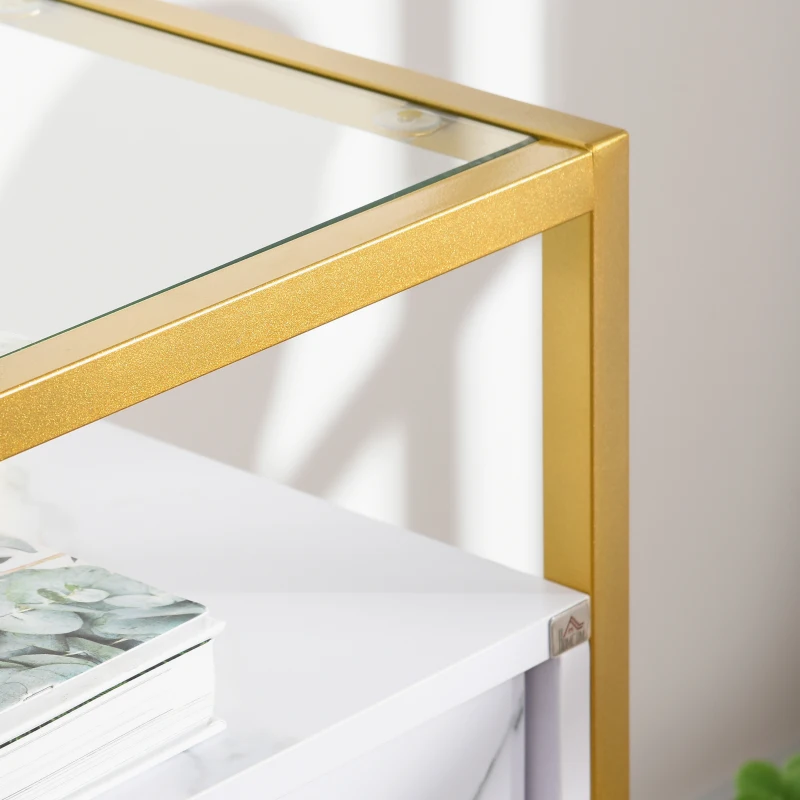 HOMCOM Golden Storage Cabinet, Sideboard Floor Accent Cabinet w/ Cabinet, Tempered Glass Top, & Compartiment de depozitare pentru camera de zi, sufragerie, camera de studiu, dormitor, intrare, aurit