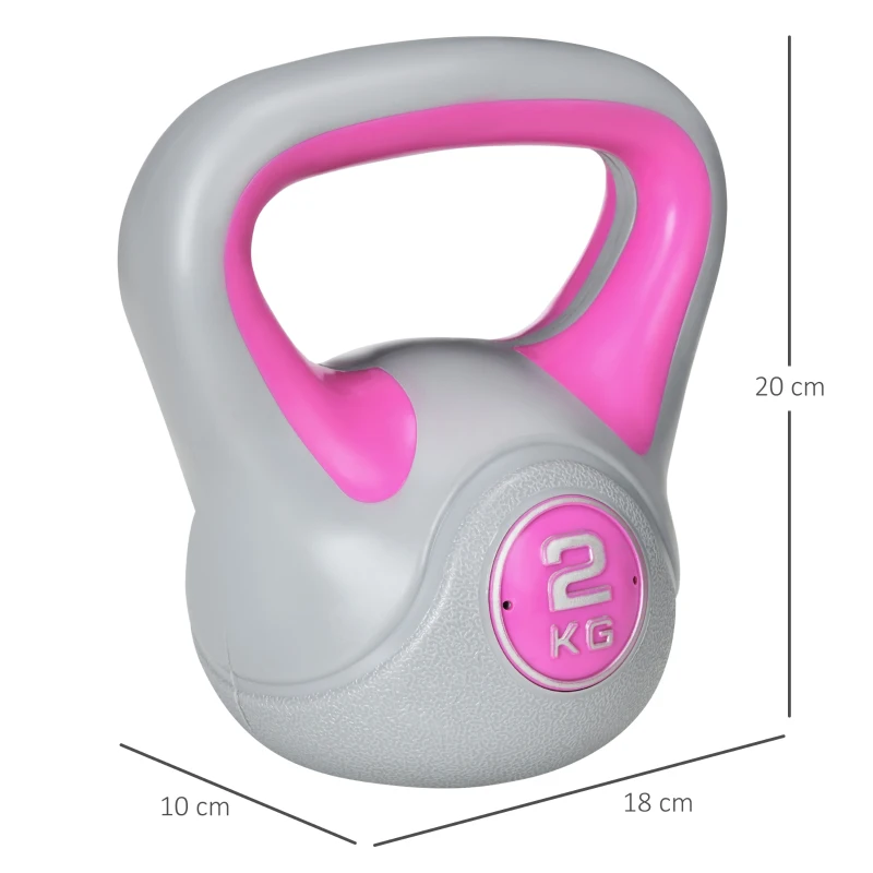 SPORTNOW Kettlebell 8kg in PU e Sabbia con Base Piatta e Impugnatura per Stacchi, Squat e Sollevamenti, 18x10x20 cm, Rosa