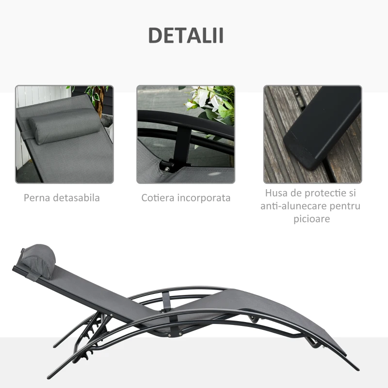 Outsunny Sezlong de Gradina 5 Inclinari din Aluminiu