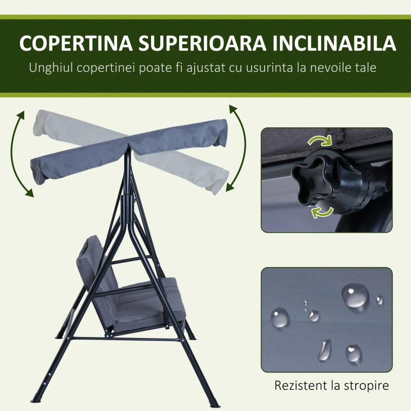 Outsunny Leagan de Gradina cu Acoperis Parasolar Inclinabil in tesatura de Poliester, Gri