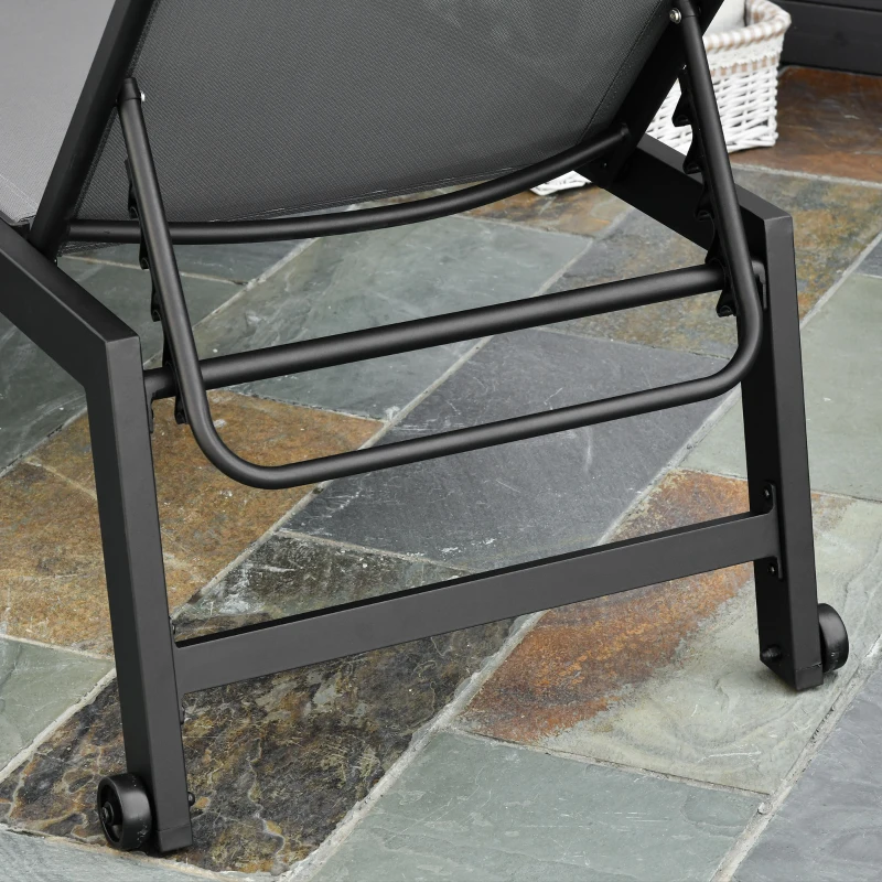 Outsunny Sezlong din Aluminiu si Textilen cu Spatar Reglabil si Roti Negru si Gri