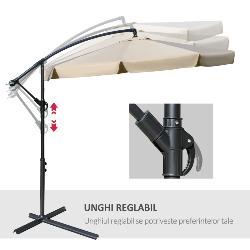Outsunny Umbrela de Soare pentru Gradina cu Brat Parasolar din Metal, Regllabil , Φ265x265cm, Maro Deschis