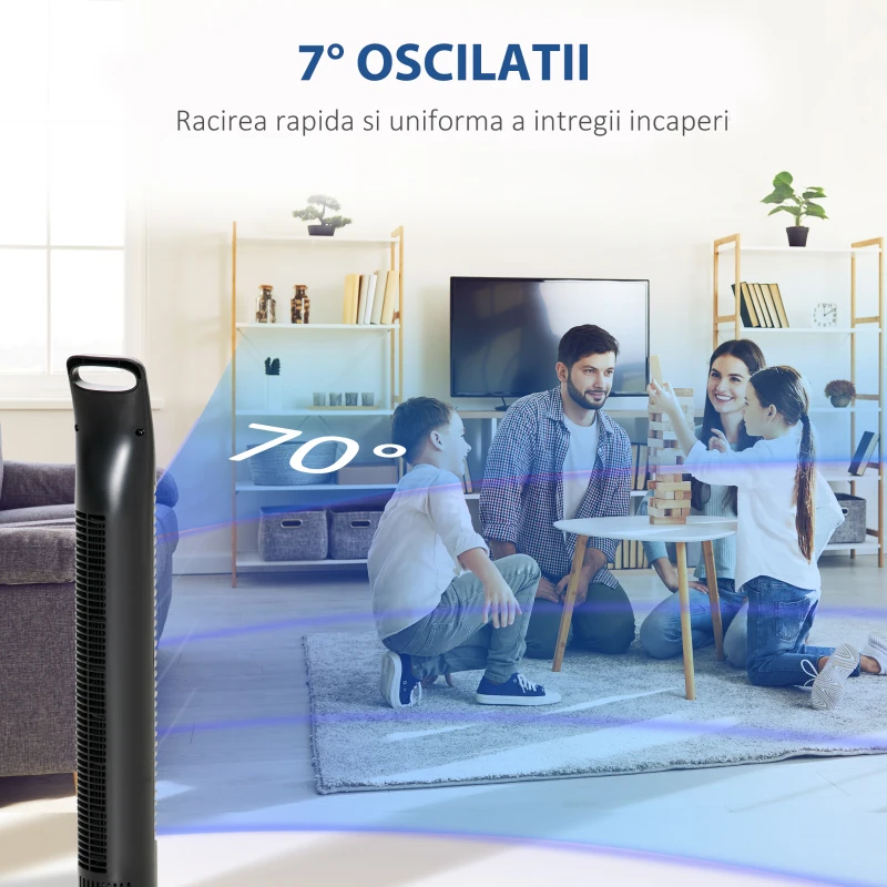 HOMCOM Ventilator Reglabil Oscilant cu 3 niveluri de viteza si Telecomanda de control de la distanta, Ф18x78.5cm Negru