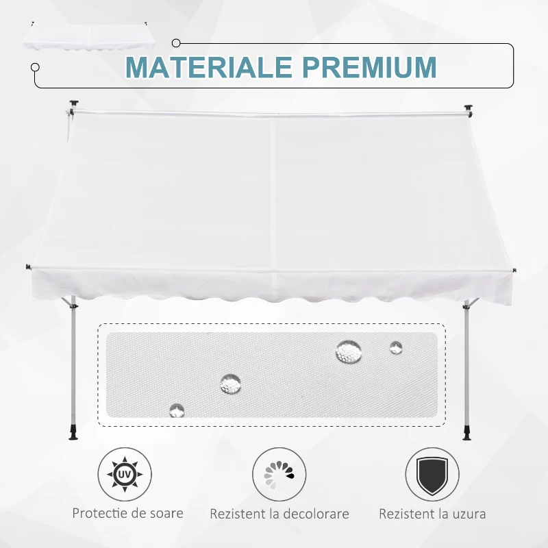 Outsunny Copertina de Perete cu Stalpi de Sprijin, Alba, 300x150 cm