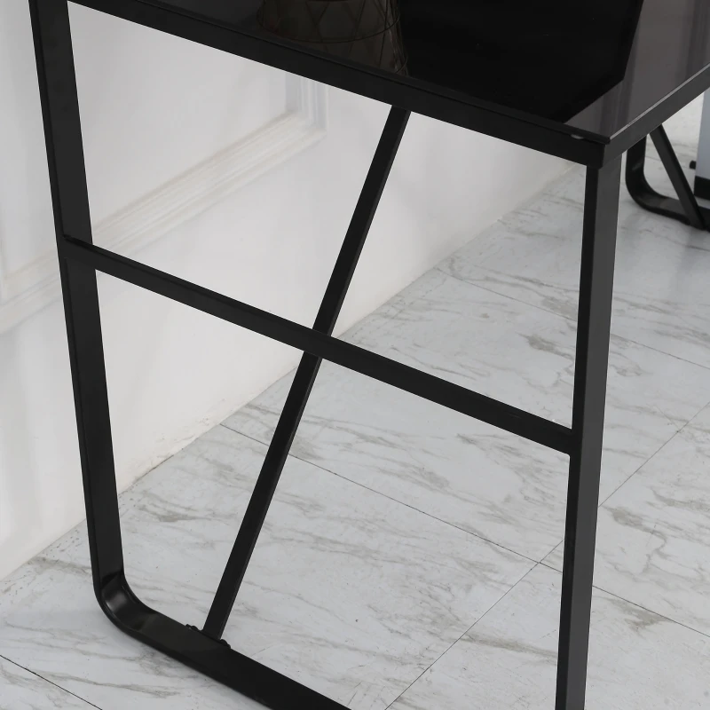 HOMCOM Computer Desk with World Map Printing Tempered Glass Top, Writing Desk for Home Office with Metal Frame, Black