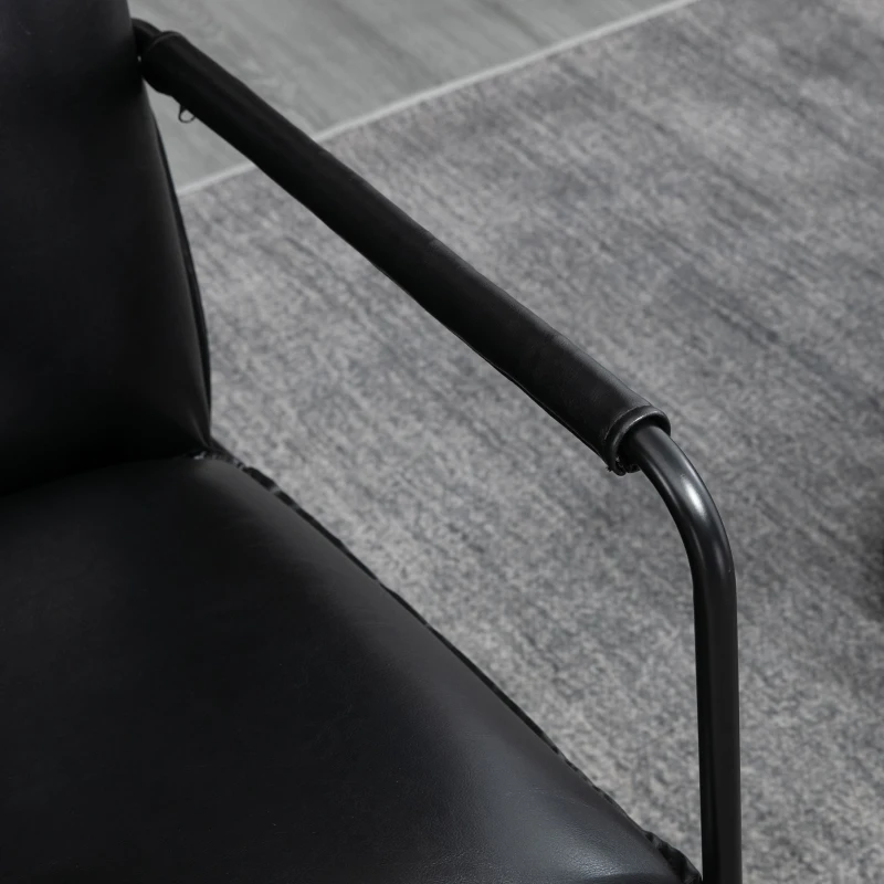 HOMCOM Scaun industrial cu perna, fotoliu din piele artificiala pentru dormitor, scaun de living cu brate infasurate si picioare din otel, negru