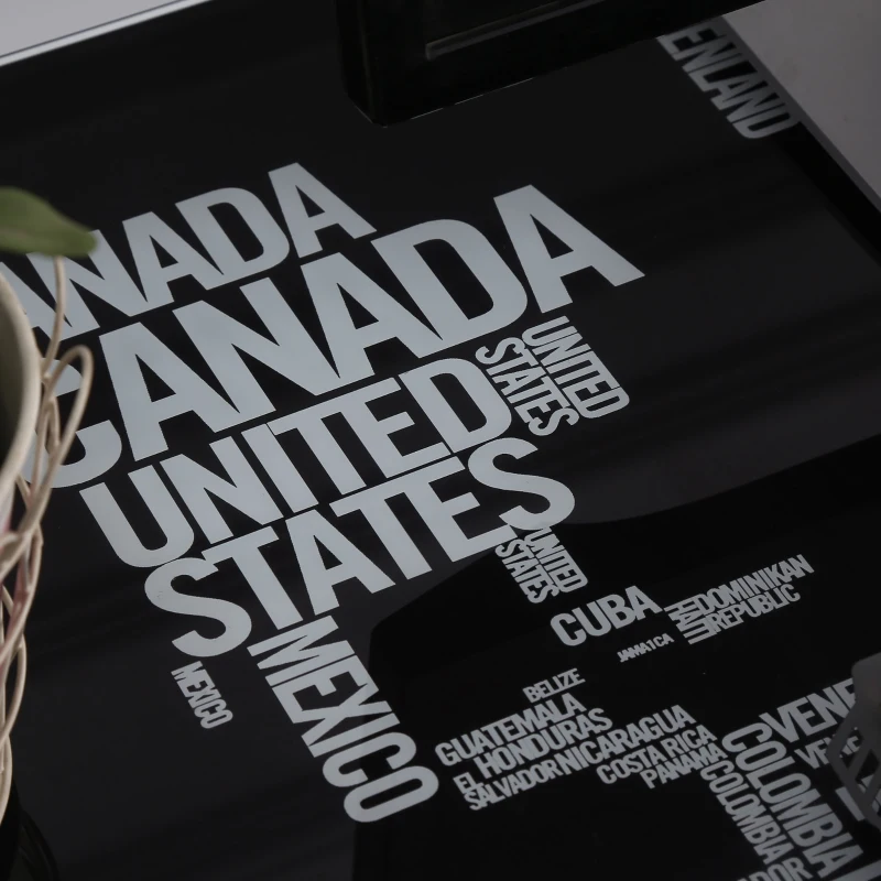 HOMCOM Computer Desk with World Map Printing Tempered Glass Top, Writing Desk for Home Office with Metal Frame, Black